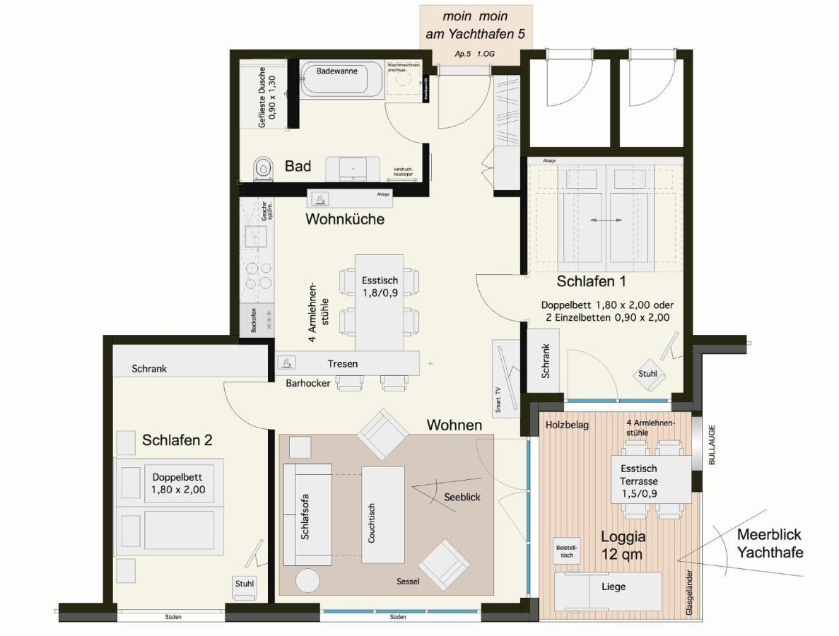 Apartmenthaus Hafenspitze Ap 5 - am Yachthafen 5 - Blickrichtung offenes MeerStrandpromenade Eckernförde Exterior foto